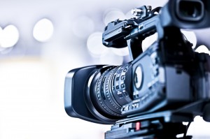 Professional HD video camera in studio